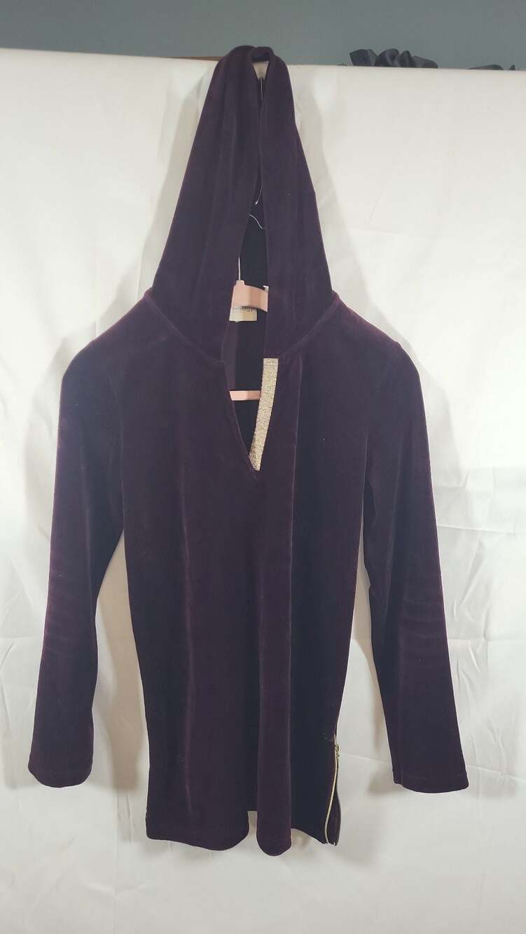 Chico's Zenergy Purple Velour Embellished V-Neck Hoodie Tunic, Size 0